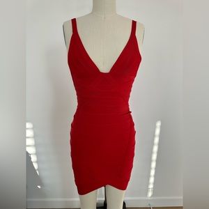 Bandage red mini dress.